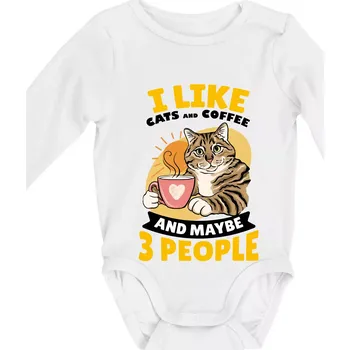 I like cats and coffee and maybe 3 people - Body kojenecké s dlouhým rukávem - Dlouhý r. 6-12 měs ( Bílá )