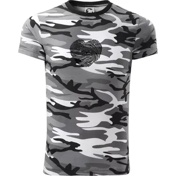 Pánské tričko Otisk prstu srdce - Army CAMOUFLAGE - M ( Šedý maskáč )