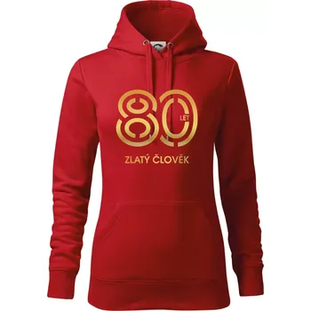 Dámská mikina 80 let zlatý člověk - Mikina dámská Cape s kapucí - XS ( Červená )