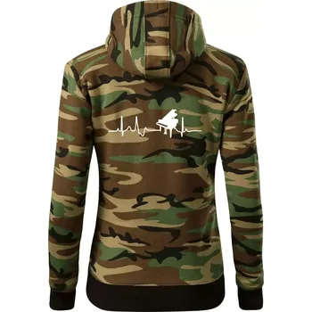 Dámská mikina Piano ekg - křídlo - Dámská mikina trendy zipper s kapucí - S ( Hnědý maskáč )