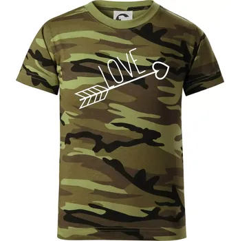 Love šíp - Dětské maskáčové triko - 122 cm/6 let ( Zelený maskáč )