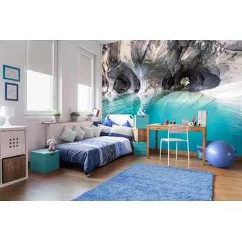 Fototapeta DIMEX | Samolepicí vliesová fototapeta na zeď Mramorová jeskyně MA-5-3052 | 375 x 250 cm | modrá, bílá, šedá + Samolepicí vliesová fototapeta na stěnu DIMEX Mramorová jeskyně MA53052 v rozměru 375 x 250 cm