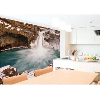 Fototapeta DIMEX | Samolepicí vliesová fototapeta na zeď Islandský vodopád MA-5-3184 | 375 x 250 cm | modrá, bílá, šedá + Samolepicí vliesová fototapeta na stěnu DIMEX Islandský vodopád MA53184 v rozměru 375 x 250 cm