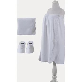 Pánský župan Soft Cotton Dámský SAUNA set LIA v dárkovém balení, Bílá, 420 g / m², Česaná prémiová bavlna 100%, Krátký - vel. Univerzální velikost + ručník + pantofle 40/42