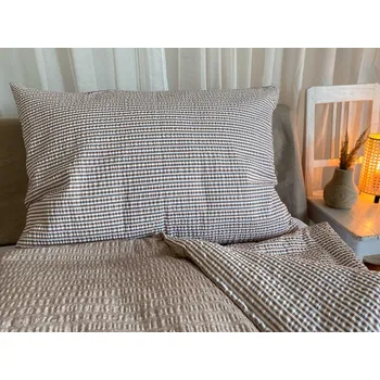 Povlečení Krepové povlečení kytičky na béžové/pruhy - 140x220 + 50x70 cm