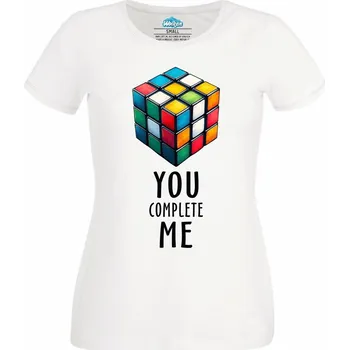 Dámské tričko Rubikova kostka You Complete Me (Velikost: 4XL, Barva: Bílá)