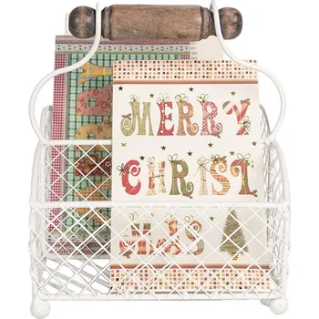 Úložný box Bílý drátěný košík na ubrousky se 2 přihrádkami a držadlem - 19*15*9/24 cm