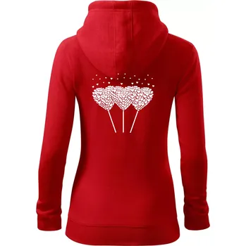 Dámská mikina Srdce balónky - Dámská mikina trendy zipper s kapucí - M ( Červená )