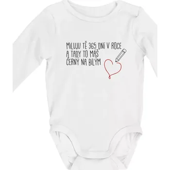 Kojenecký body Miluju tě 365 dní - Body kojenecké s dlouhým rukávem - Dlouhý r. do 3 měs ( Bílá )