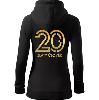 Dámská mikina 20 let zlatý člověk - Dámská mikina trendy zipper s kapucí - S ( Černá )