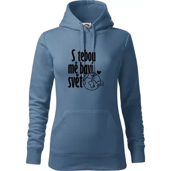 Dámská mikina S tebou mě baví svět - Mikina dámská Cape s kapucí - L ( Denim )