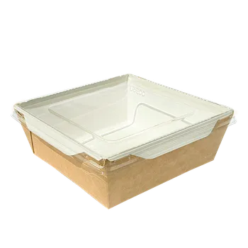 Jednorázové nádobí EcoPack Papírový box / miska EKO na salát 150x150x50 mm hnědý s transp. víčkem bal/50 ks