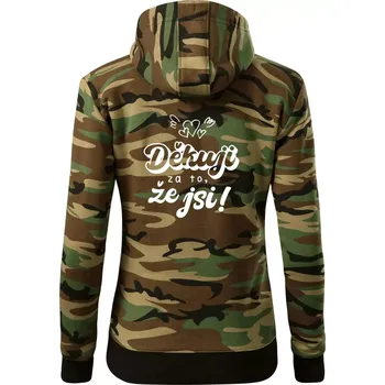 Dámská mikina Psací děkuji za to, že jsi - Dámská mikina trendy zipper s kapucí - S ( Hnědý maskáč )