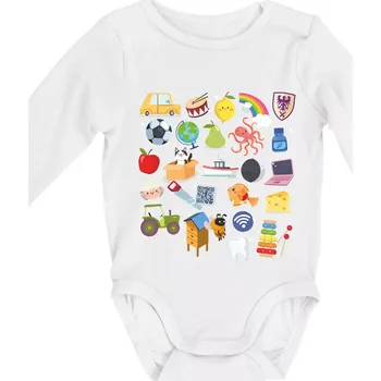 Kojenecký body Obrázková abeceda - Body kojenecké s dlouhým rukávem - Dlouhý r. do 3 měs ( Bílá )