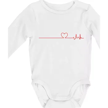Poker EKG srdce červené - Body kojenecké s dlouhým rukávem - Dlouhý r. do 3 měs ( Bílá )