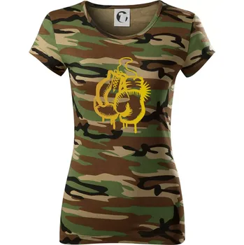 Box rukavice - zlatý potisk - Dámské maskáčové triko - L ( Hnědý maskáč )