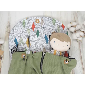 SET Podložka prodloužená (Trees, černý fleece) + vaflová deka (olive, černý fleece)