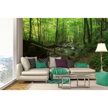 Fototapeta DIMEX | Samolepicí vliesová fototapeta na zeď Lesní potok MA-5-3098 | 375 x 250 cm | zelená, hnědá + Samolepicí vliesová fototapeta na stěnu DIMEX Lesní potok MA53098 v rozměru 375 x 250 cm