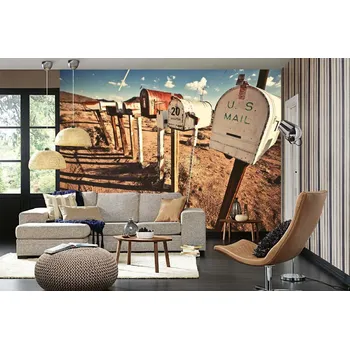Fototapeta DIMEX | Samolepicí vliesová fototapeta na zeď Staré poštovní schránky MA-5-3045 | 375 x 250 cm | modrá, červená, bílá, hnědá + Samolepicí vliesová fototapeta na stěnu DIMEX Staré poštovní schránky MA53045 v rozměru 375 x 250 cm