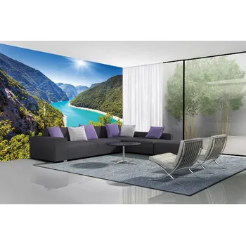 Fototapeta DIMEX | Samolepicí vliesová fototapeta na zeď Jezero Piva Canyon MA-5-3068 | 375 x 250 cm | zelená, modrá, bílá + Samolepicí vliesová fototapeta na stěnu DIMEX Jezero Piva Canyon MA53068 v rozměru 375 x 250 cm