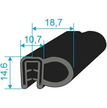 Těsnění do okna a dveří 00546012 U-PIRELI s kovovou výztuží s bočním těsněním, 60°Sh, U-EPDM, délka: 1300mm