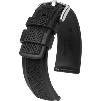 Řemínek na hodinky Řemínek Hirsch Accent - černý - 24 mm - L – Standardní délka (doporučujeme) - 22 mm - Stříbrná + 5 let záruka a dárek ZDARMA