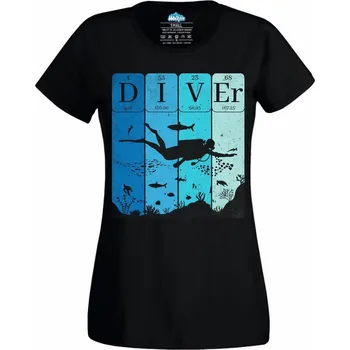 Dámské tričko Dámské tričko Potápěč Diver Chemické Prvky (Velikost: 3XL, Barva: Černá)