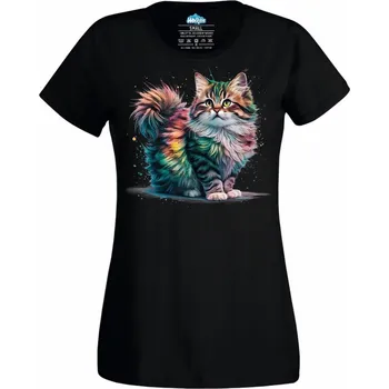 Dámské tričko Dámské tričko Duhová Mainská Mývalí Kočka (Velikost: 3XL, Barva: Černá)