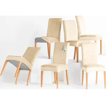 Potah na židli Napínací potah na židli s opěradlem SENTO 6 ks světle béžový