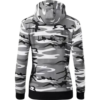 Dámská mikina Geocache ekg - Dámská mikina trendy zipper s kapucí - M ( Šedý maskáč )