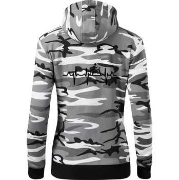 Dámská mikina EKG běžecký pás - Dámská mikina trendy zipper s kapucí - XS ( Šedý maskáč )