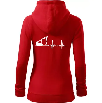 Dámská mikina EKG bagr - Dámská mikina trendy zipper s kapucí - 2XL ( Červená )