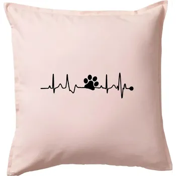 Polštář Ekg psí tlapka - Polštář 50x50 - 50x50 - Pouze potah ( Světle růžová )