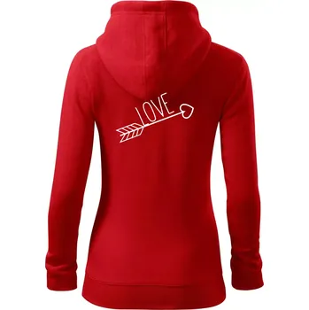 Dámská mikina Love šíp - Dámská mikina trendy zipper s kapucí - XL ( Červená )