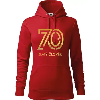 Dámská mikina 70 let zlatý člověk - Mikina dámská Cape s kapucí - L ( Červená )