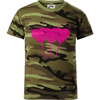 Srdce balónky - Dětské maskáčové triko - 146 cm/10 let ( Zelený maskáč )