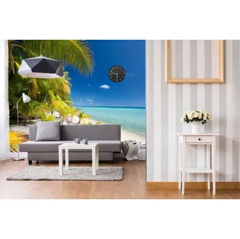 Fototapeta DIMEX | Samolepicí vliesová fototapeta na zeď Pláž na tropickém ostrově MA-5-3242 | 375 x 250 cm | zelená, modrá, krémová + Samolepicí vliesová fototapeta na stěnu DIMEX Pláž na tropickém ostrově MA53242 v rozměru 375 x 250 cm
