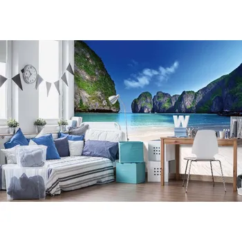 Fototapeta DIMEX | Samolepicí vliesová fototapeta na zeď Maya Bay, Thajsko MA-5-3205 | 375 x 250 cm | zelená, modrá, bílá + Samolepicí vliesová fototapeta na stěnu DIMEX Maya Bay, Thajsko MA53205 v rozměru 375 x 250 cm