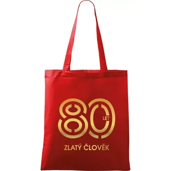 Nákupní taška 80 let zlatý člověk - Taška bavlněná - 42 x 38 cm ( Červená )