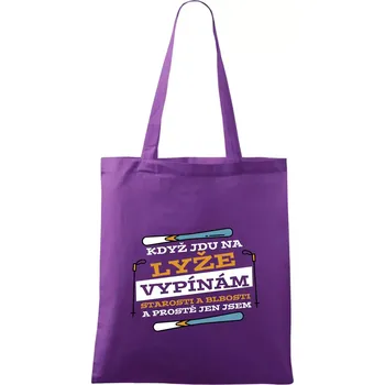 Nákupní taška Když jdu na lyže, vypínám starosti - Taška bavlněná - 42 x 38 cm ( Fialová )