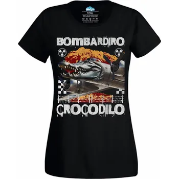 Dámské tričko Dámské tričko Válečný Bombardino Crocodilo (Velikost: 4XL, Barva: Černá)