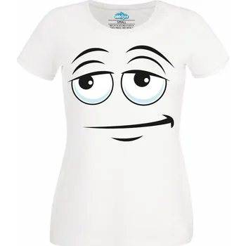 Dámské tričko Škodolibý Smajlík Smirk Cartoon Emoji (Velikost: 4XL, Barva: Bílá)
