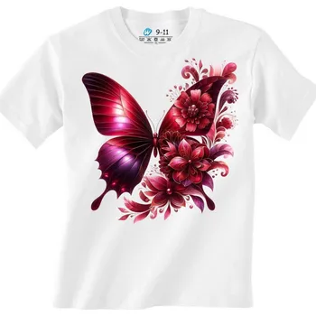 Dívčí tričko Dětské tričko Rudý Motýl a květiny (Barva: Bílá)