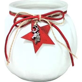 Vánoční svícen Svícen skleněný bílý s hvězdou 11*11cm 9306139