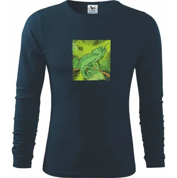 Pánské oblečení Chameleon na větvi - Triko s dlouhým rukávem FIT-T long sleeve - M ( Královská modrá )
