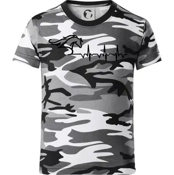 Chlapecké tričko Hlava koně EKG - Dětské maskáčové triko - 146 cm/10 let ( Šedý maskáč )