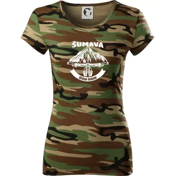 Dámské tričko Šumava křížem krážem - Dámské maskáčové triko - M ( Hnědý maskáč )