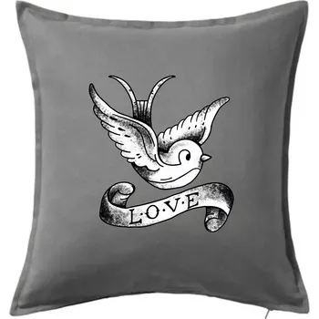 Polštář Love holubice - kreslená - Polštář 50x50 - 50x50 - Pouze potah ( Tmavě šedý melír )