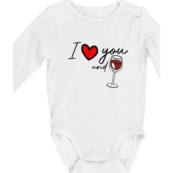 I love you and red wine - Body kojenecké s dlouhým rukávem - Dlouhý r. do 3 měs ( Bílá )