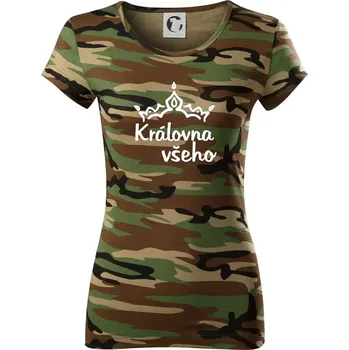 Dámské tričko Královna všeho - Dámské maskáčové triko - XL ( Hnědý maskáč )